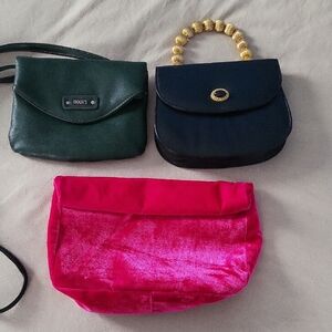 Roots Dark Green Leather Clutch